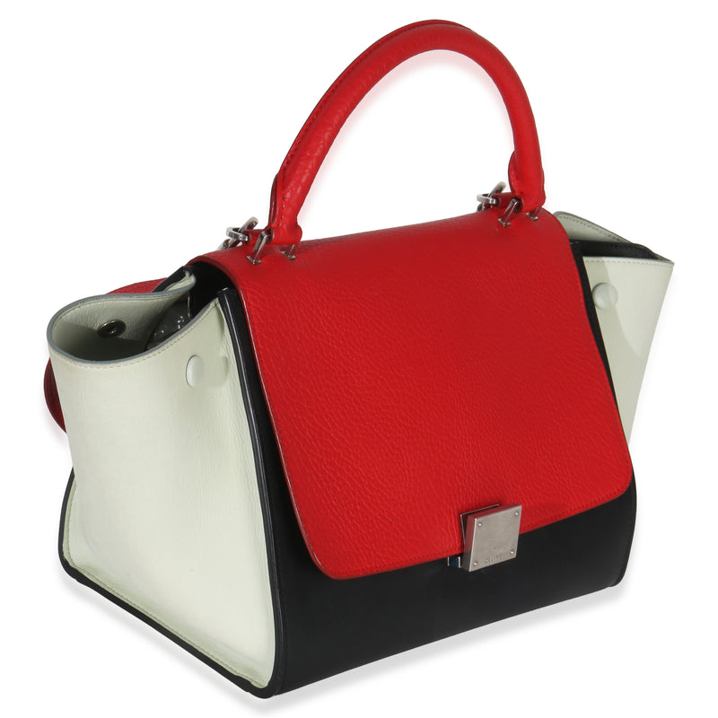 Celine Red Black White Grained Calfskin Small Trapeze Bag Multicolor; Leather Handbag