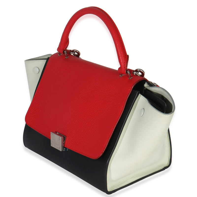 Celine Red Black White Grained Calfskin Small Trapeze Bag Multicolor; Leather Handbag