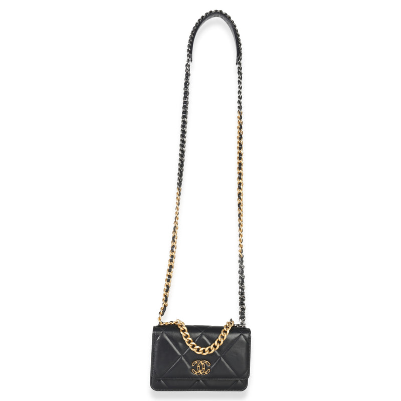 Chanel Black Quilted Lambskin 19 Wallet On Chain Leather Handbag