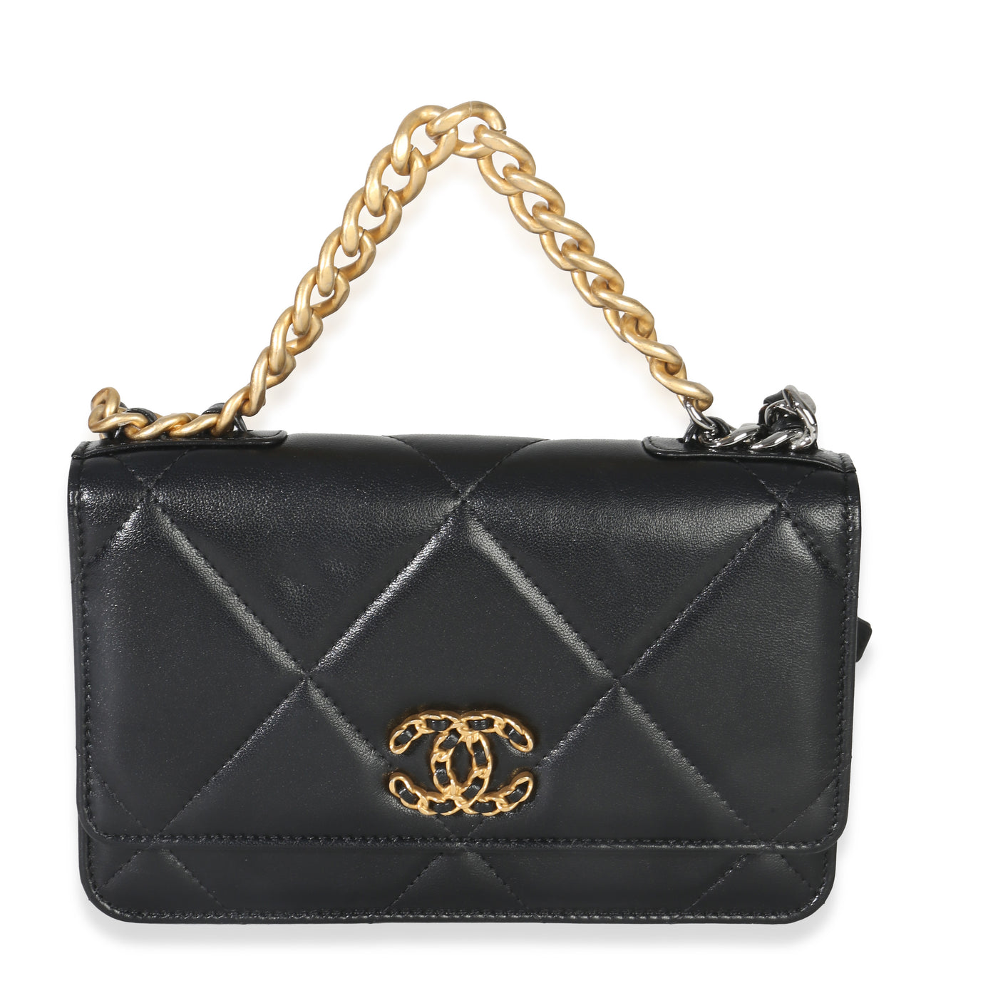 Chanel Black Quilted Lambskin 19 Wallet On Chain Leather Handbag