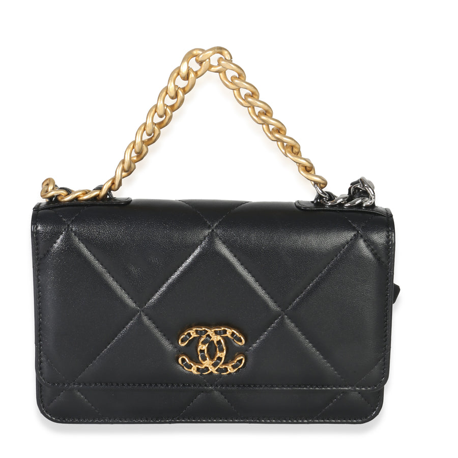 Chanel Black Quilted Lambskin 19 Wallet On Chain Leather Handbag