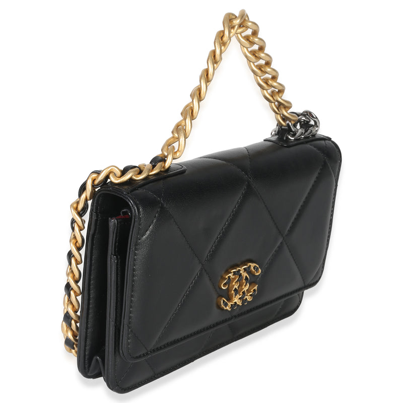 Chanel Black Quilted Lambskin 19 Wallet On Chain Leather Handbag