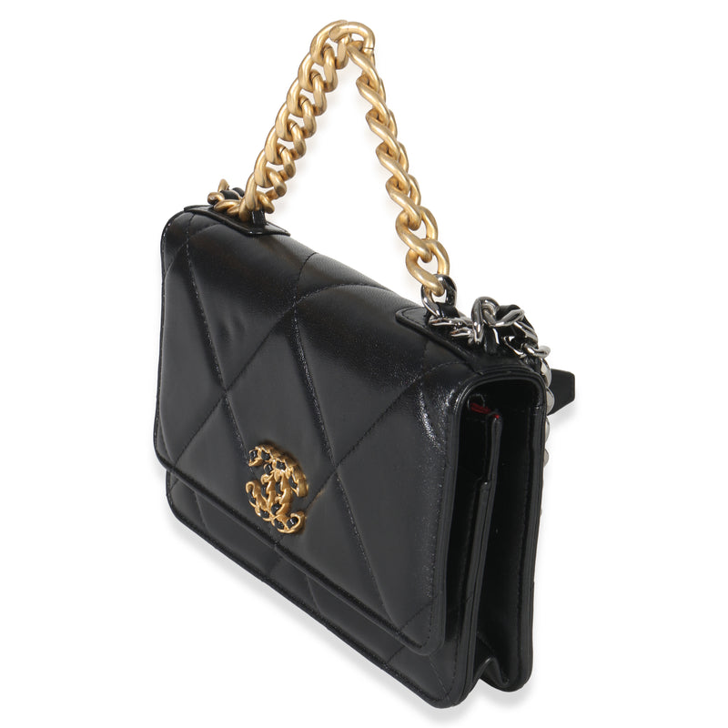 Chanel Black Quilted Lambskin 19 Wallet On Chain Leather Handbag