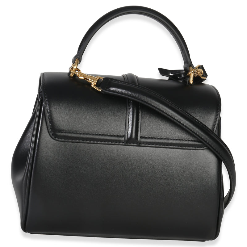 Celine Black Satinated Calfskin Mini 16 Top Handle Bag Leather Handbag