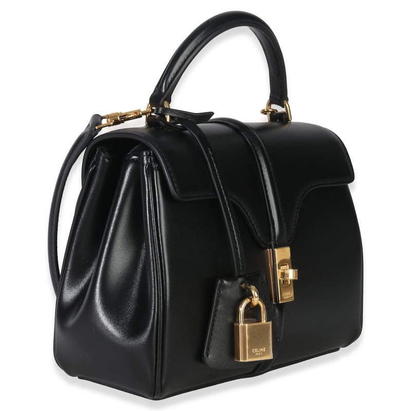 Celine Black Satinated Calfskin Mini 16 Top Handle Bag Leather Handbag