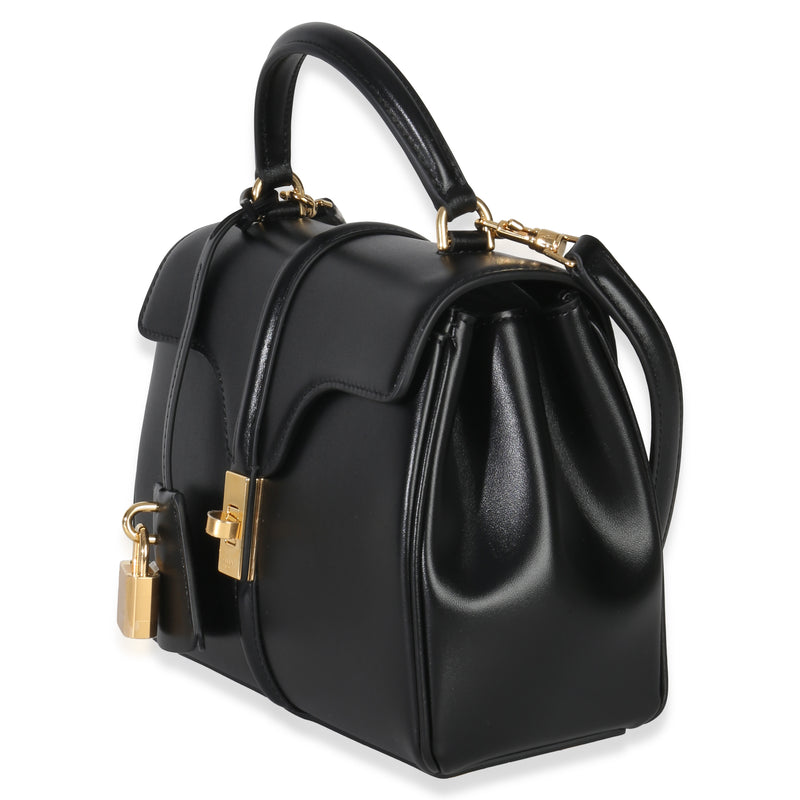 Celine Black Satinated Calfskin Mini 16 Top Handle Bag Leather Handbag