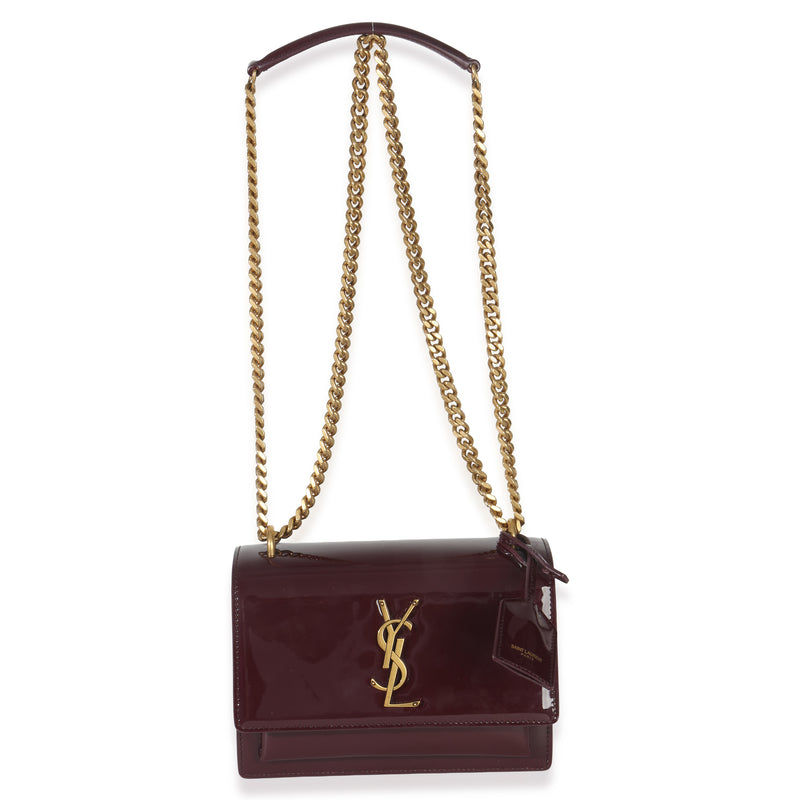 Saint Laurent Red Wine Patent Monogram Small Sunset Bag Leather Handbag