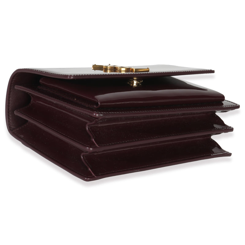 Saint Laurent Red Wine Patent Monogram Small Sunset Bag Leather Handbag