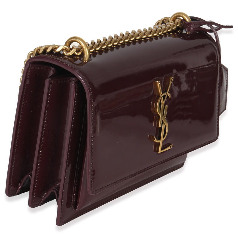 Saint Laurent Red Wine Patent Monogram Small Sunset Bag Leather Handbag