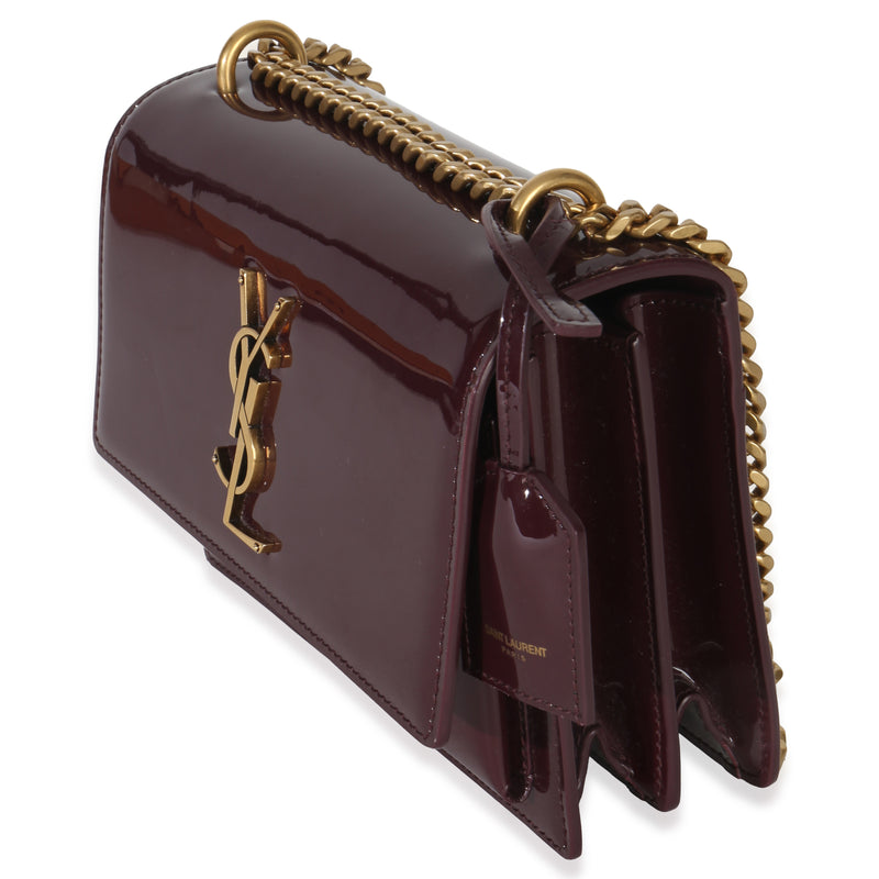 Saint Laurent Red Wine Patent Monogram Small Sunset Bag Leather Handbag
