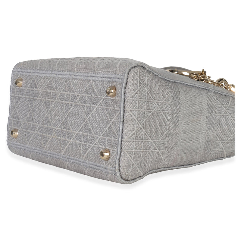 Christian Dior Gray Canvas Cannage Embroidered Medium Lady D-Lite Bag Fabric Handbag