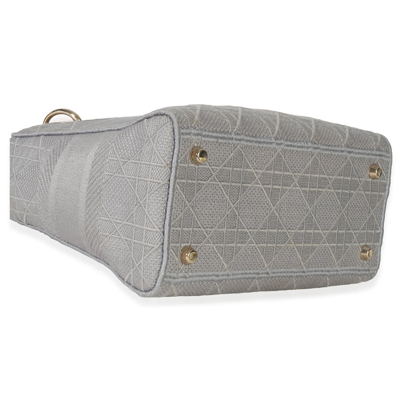 Christian Dior Gray Canvas Cannage Embroidered Medium Lady D-Lite Bag Fabric Handbag