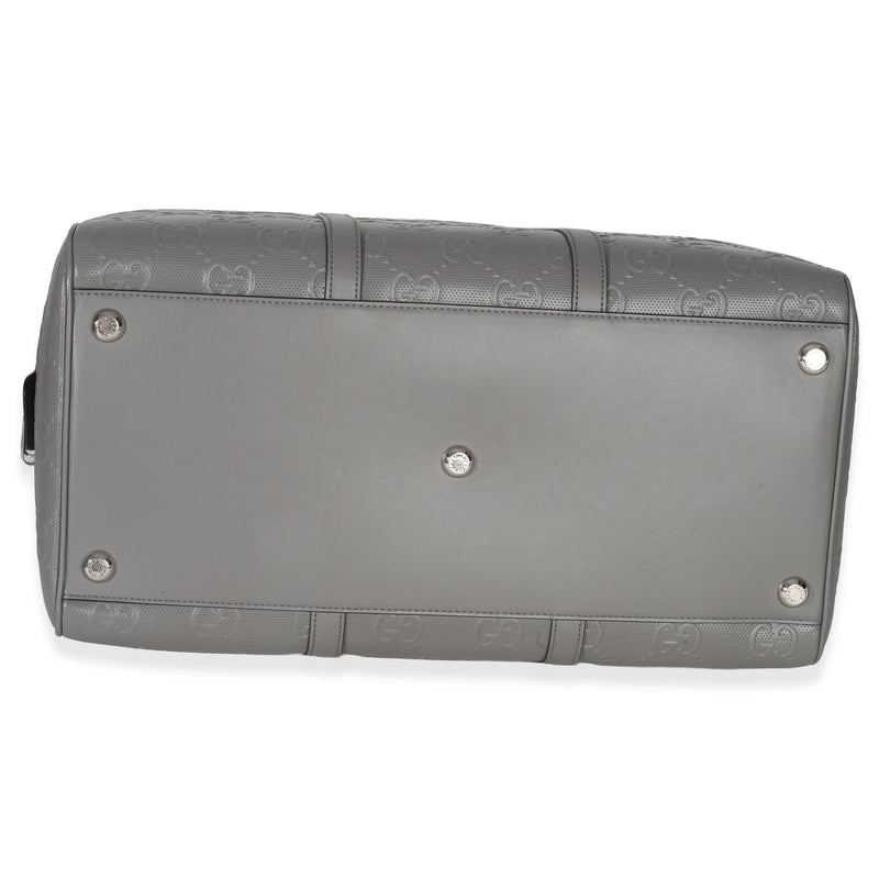 Gucci Grey Embossed Calfskin Gg Tennis Medium Duffle Bag Gray Leather Handbag