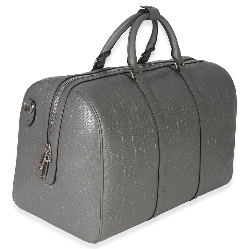 Gucci Grey Embossed Calfskin Gg Tennis Medium Duffle Bag Gray Leather Handbag