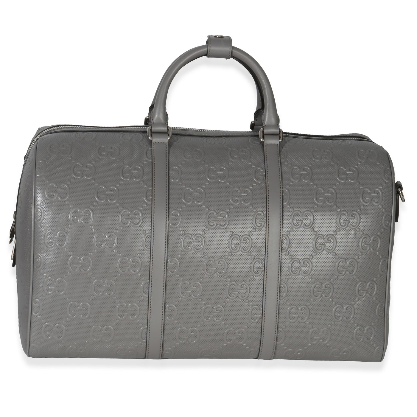 Gucci Grey Embossed Calfskin Gg Tennis Medium Duffle Bag Gray Leather Handbag