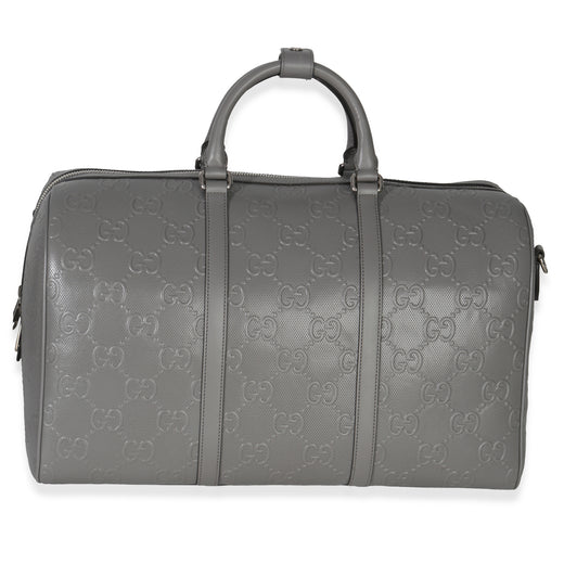 Gucci Grey Embossed Calfskin Gg Tennis Medium Duffle Bag Gray Leather Handbag