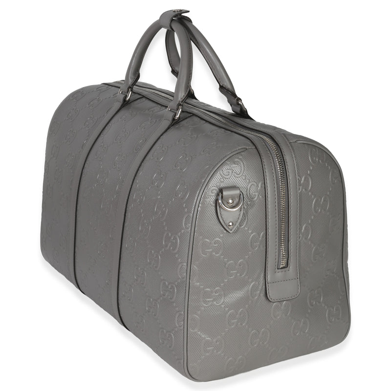 Gucci Grey Embossed Calfskin Gg Tennis Medium Duffle Bag Gray Leather Handbag