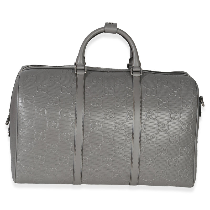 Gucci Grey Embossed Calfskin Gg Tennis Medium Duffle Bag Gray Leather Handbag