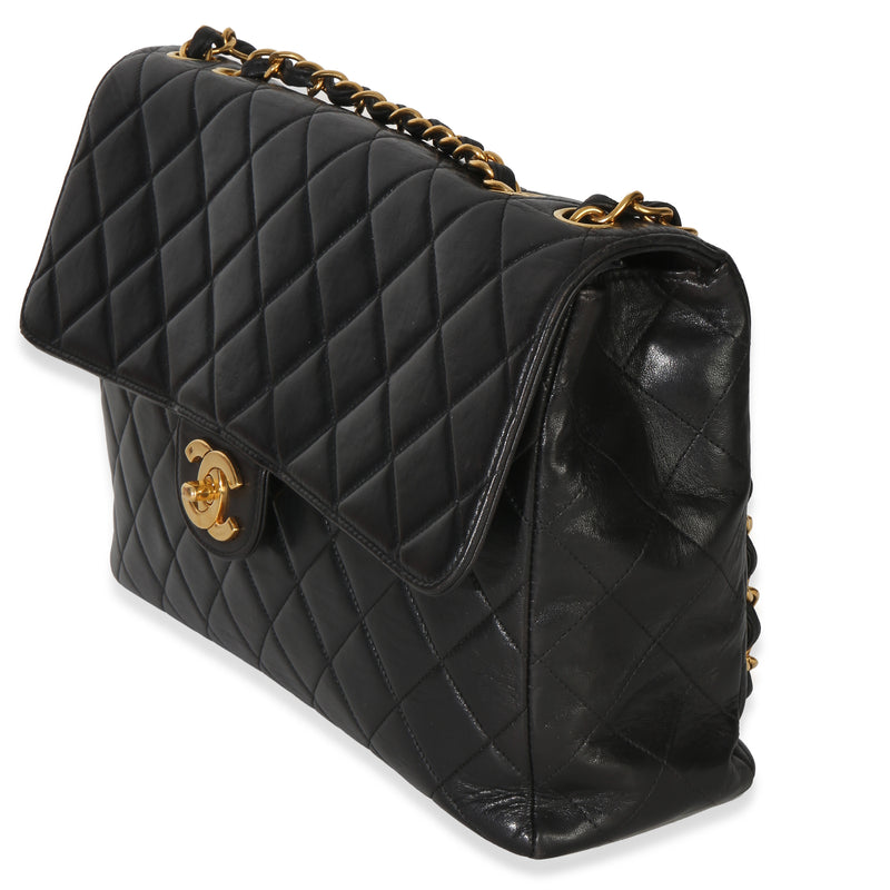 Chanel Vintage 24k Black Quilted Lambskin Jumbo Xl Maxi Flap Bag Leather Handbag