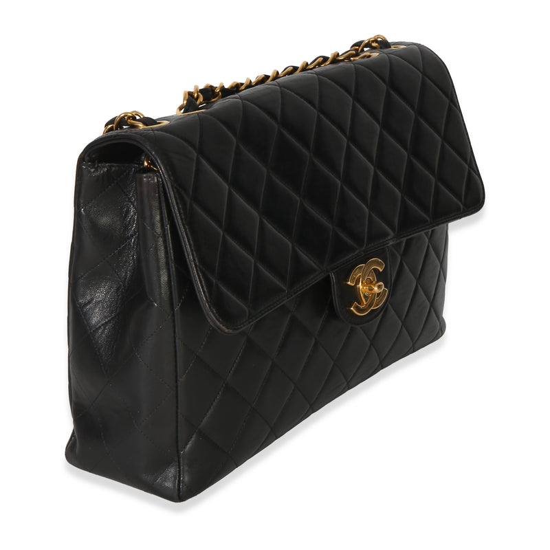 Chanel Vintage 24k Black Quilted Lambskin Jumbo Xl Maxi Flap Bag Leather Handbag
