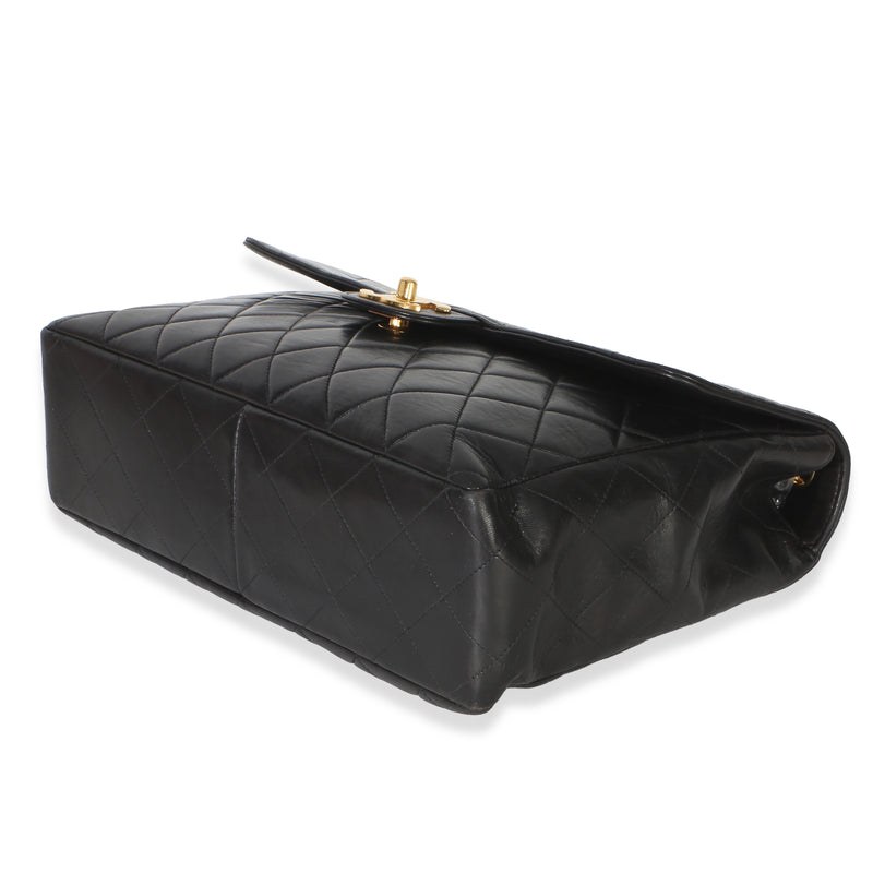 Chanel Vintage 24k Black Quilted Lambskin Jumbo Xl Maxi Flap Bag Leather Handbag