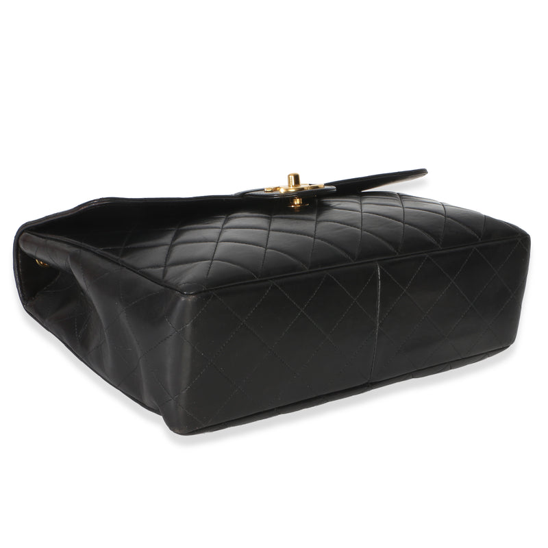 Chanel Vintage 24k Black Quilted Lambskin Jumbo Xl Maxi Flap Bag Leather Handbag
