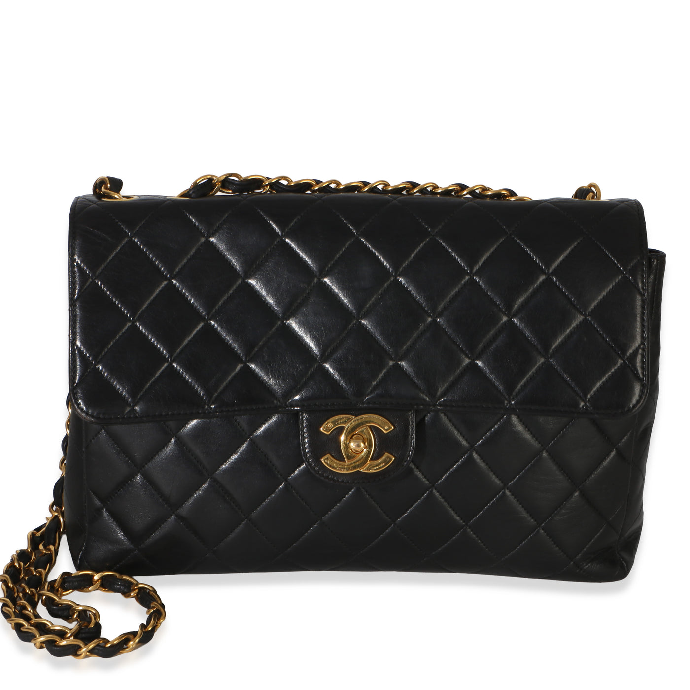 Chanel Vintage 24k Black Quilted Lambskin Jumbo Xl Maxi Flap Bag Leather Handbag