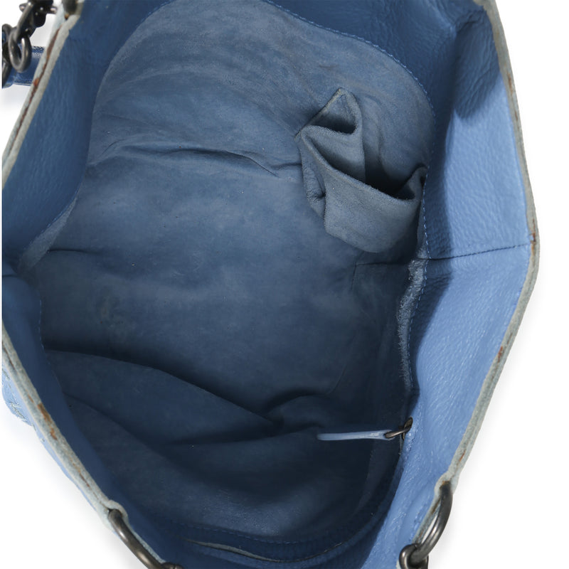 Bottega Veneta Blue Intrecciato Trimmed Cervo Small Bucket Bag Leather Handbag