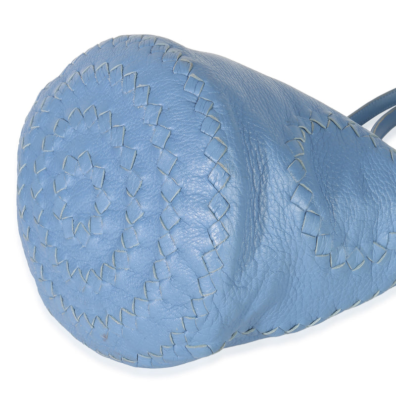 Bottega Veneta Blue Intrecciato Trimmed Cervo Small Bucket Bag Leather Handbag