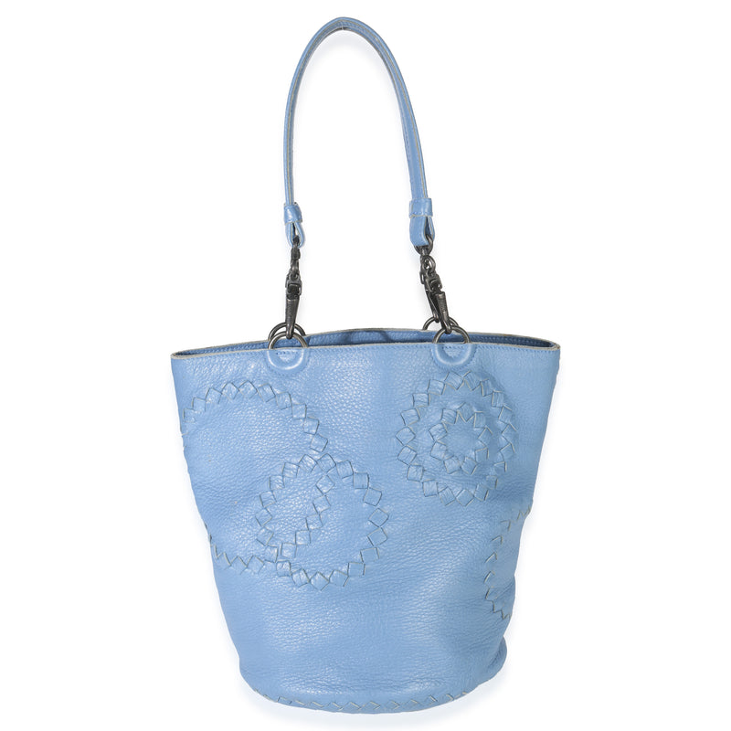 Bottega Veneta Blue Intrecciato Trimmed Cervo Small Bucket Bag Leather Handbag