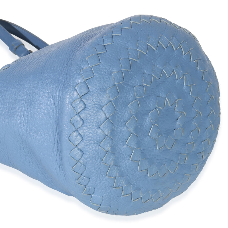 Bottega Veneta Blue Intrecciato Trimmed Cervo Small Bucket Bag Leather Handbag