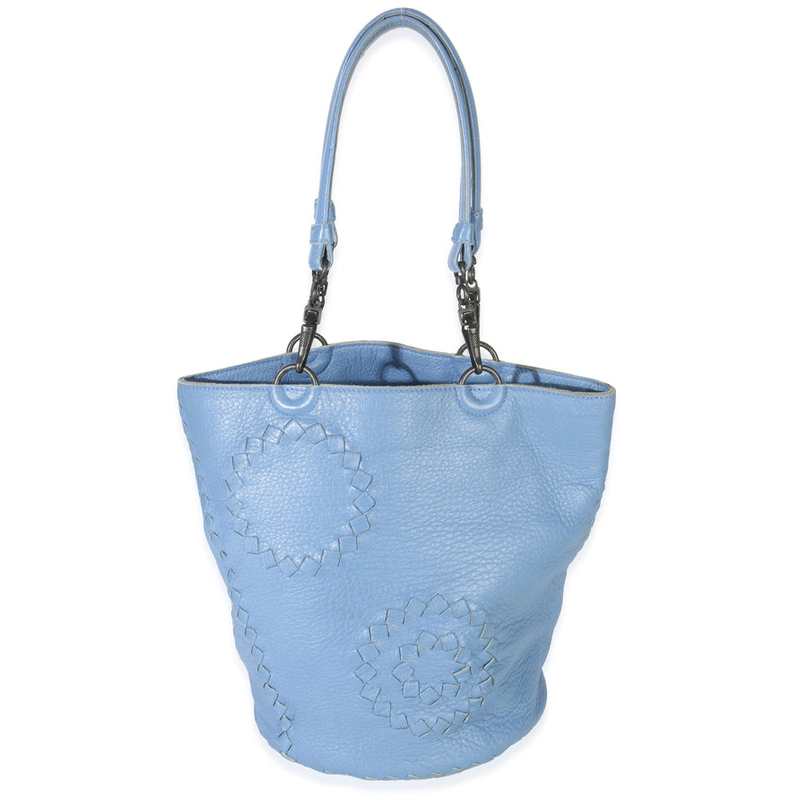 Bottega Veneta Blue Intrecciato Trimmed Cervo Small Bucket Bag Leather Handbag