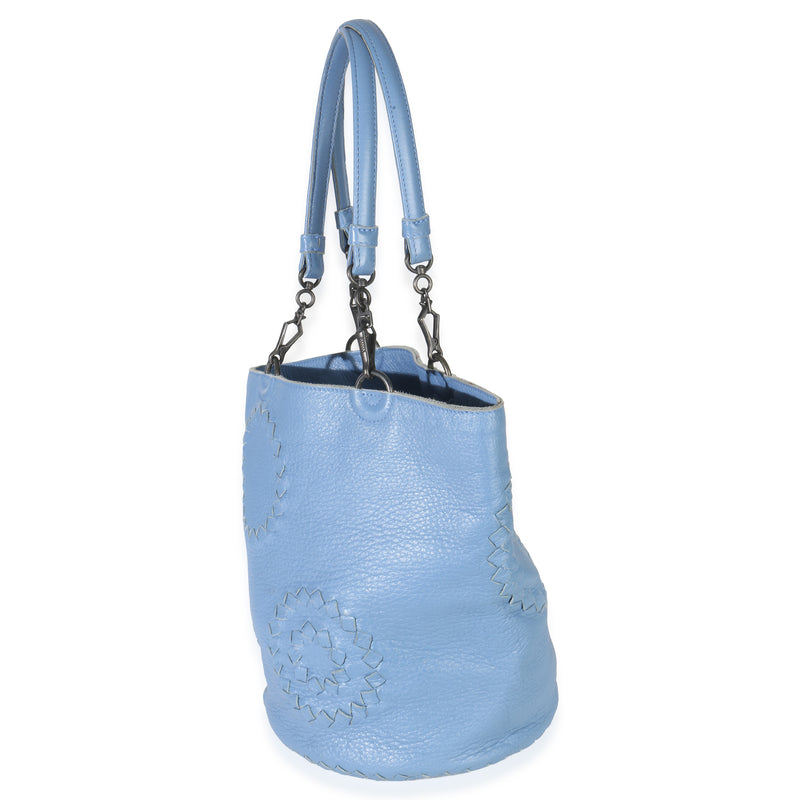 Bottega Veneta Blue Intrecciato Trimmed Cervo Small Bucket Bag Leather Handbag