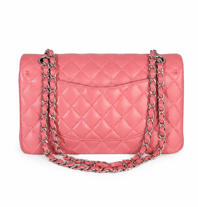 Chanel Pink Quilted Lambskin Medium Classic Double Flap Bag Leather Handbag