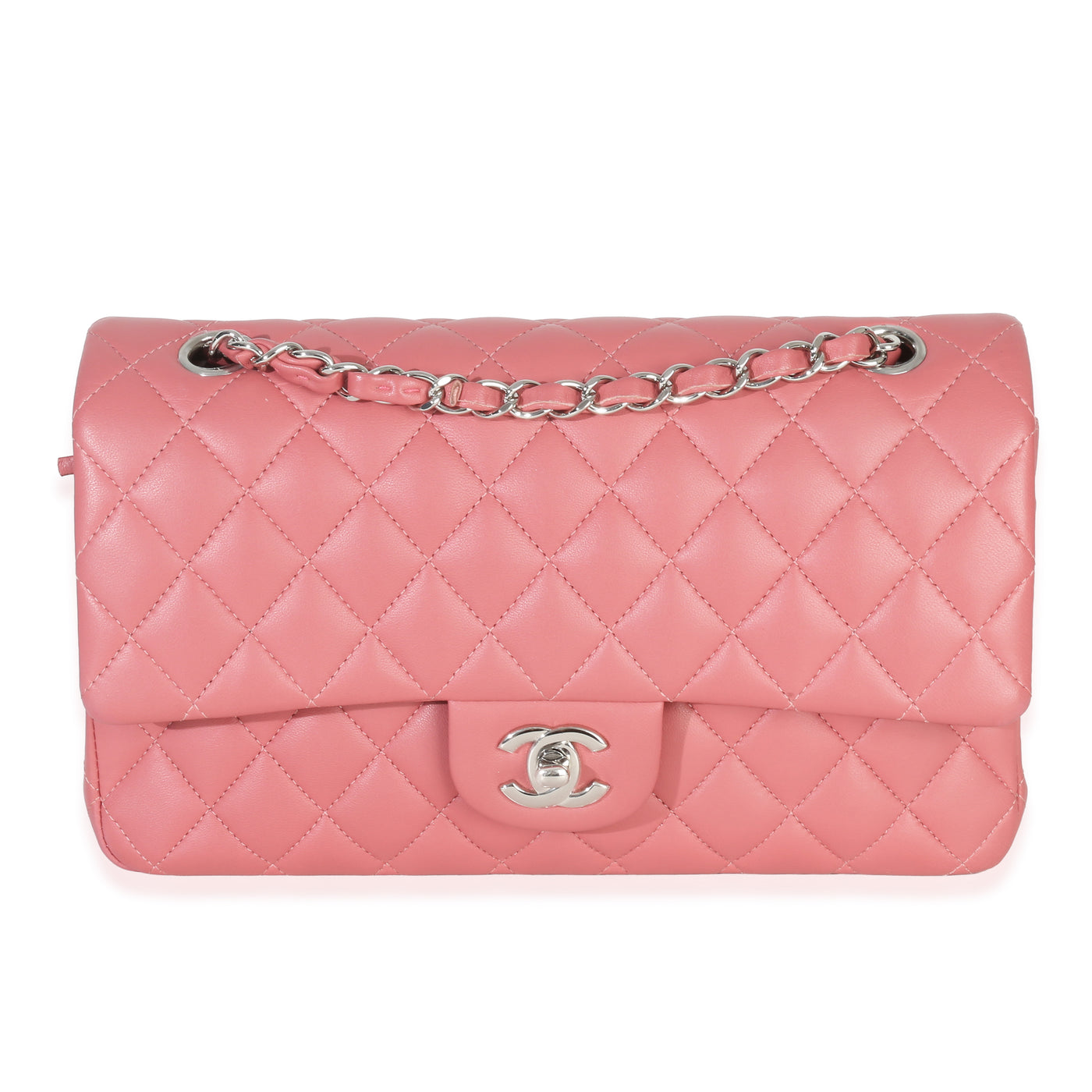 Chanel Pink Quilted Lambskin Medium Classic Double Flap Bag Leather Handbag