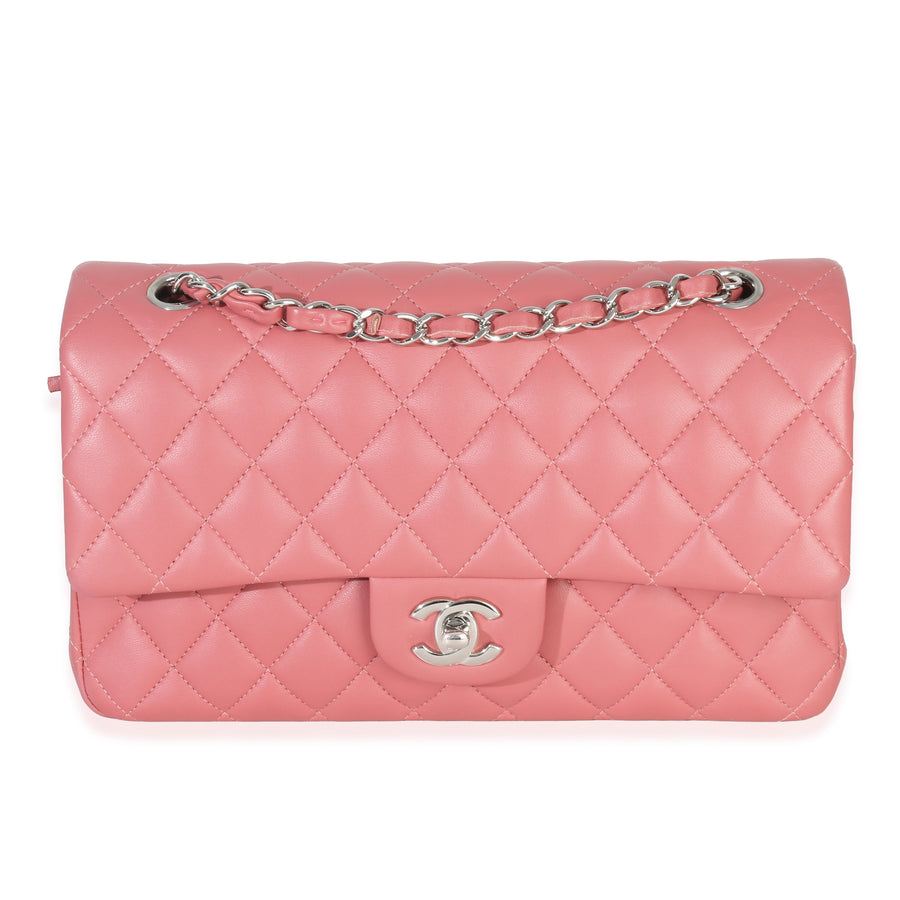 Chanel Pink Quilted Lambskin Medium Classic Double Flap Bag Leather Handbag
