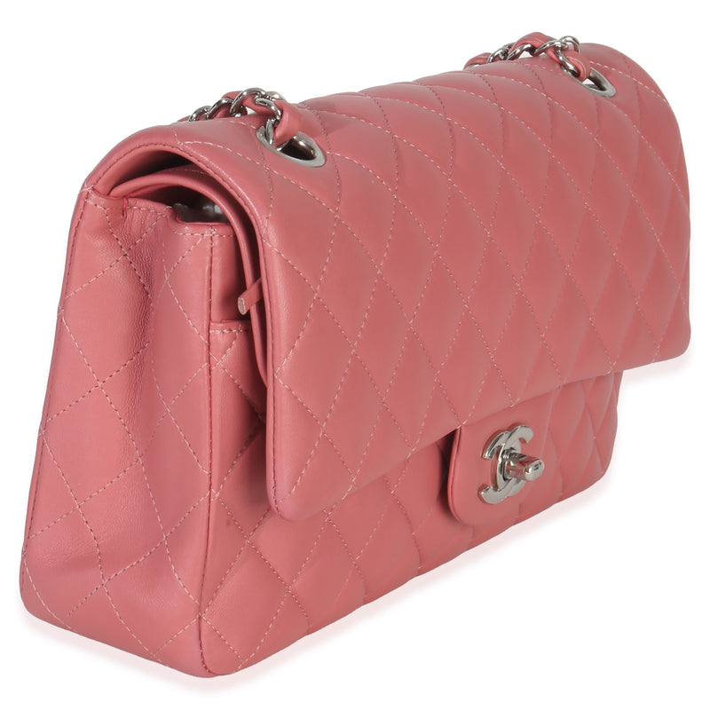 Chanel Pink Quilted Lambskin Medium Classic Double Flap Bag Leather Handbag