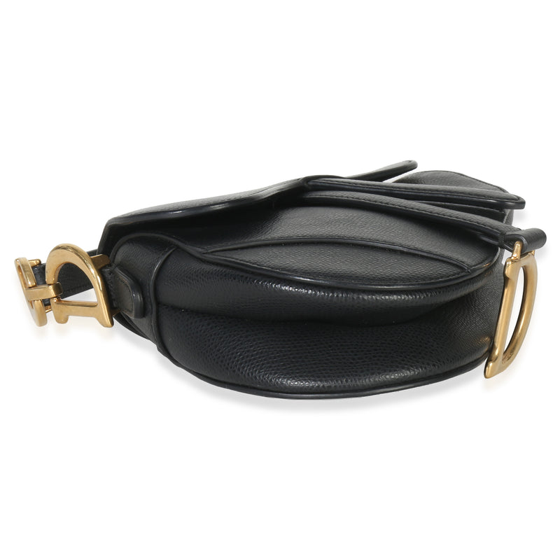 Christian Dior Black Grained Calfskin Mini Saddle Bag Leather Handbag