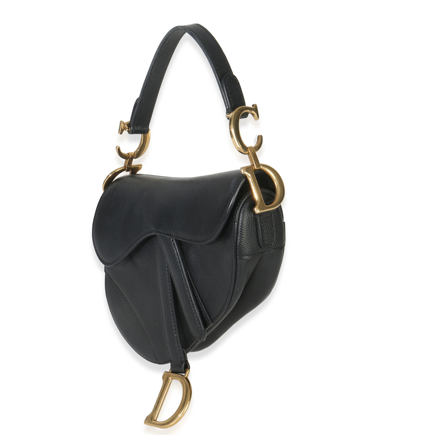 Christian Dior Black Grained Calfskin Mini Saddle Bag Leather Handbag