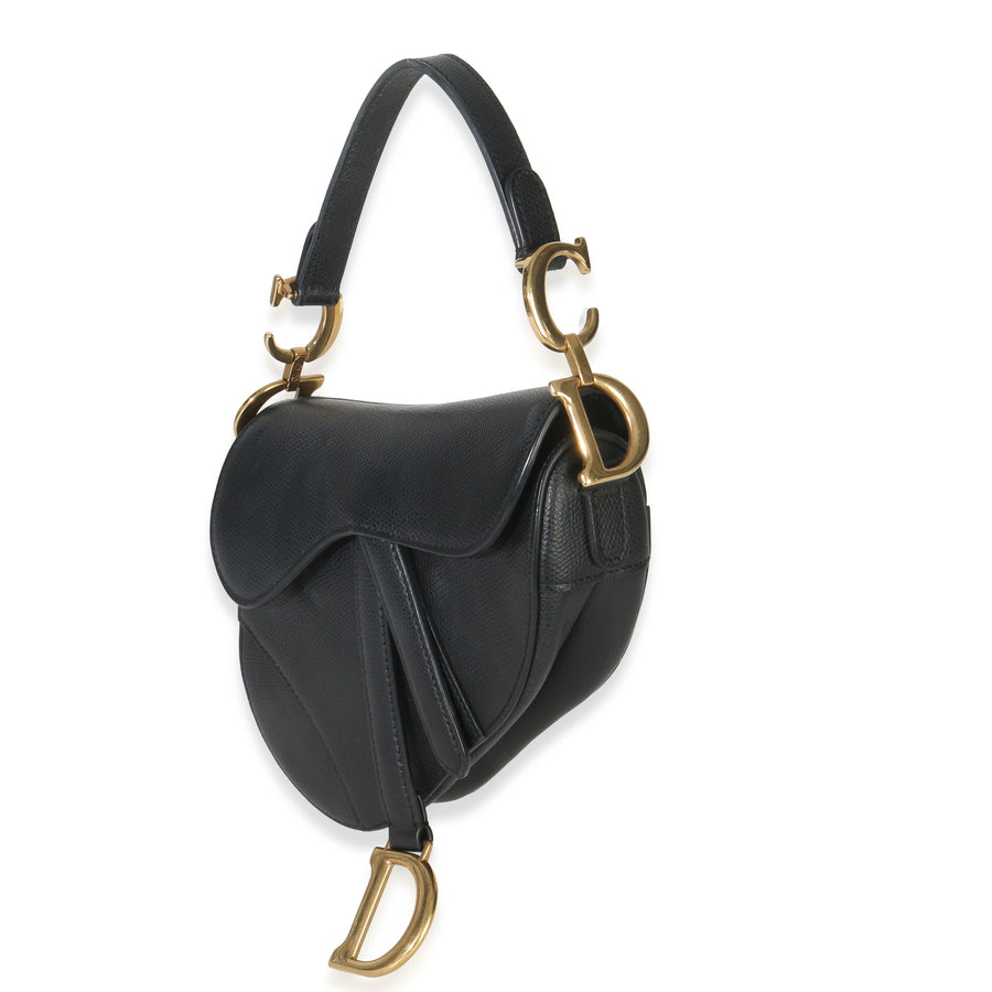 Christian Dior Black Grained Calfskin Mini Saddle Bag Leather Handbag