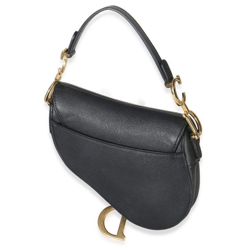 Christian Dior Black Grained Calfskin Mini Saddle Bag Leather Handbag