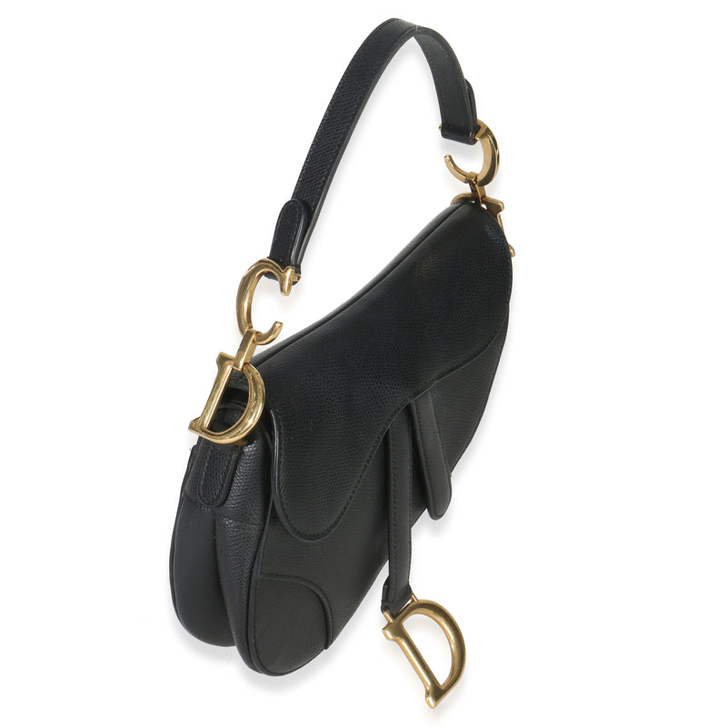 Christian Dior Black Grained Calfskin Mini Saddle Bag Leather Handbag