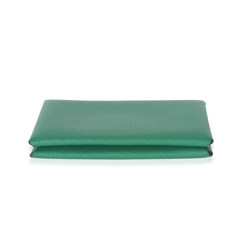 Hermès Vert Vertigo Epsom Calvi Card Holder Green Leather Wallet