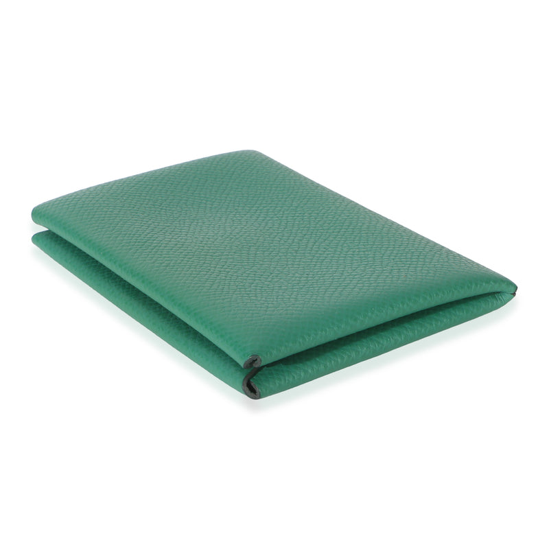 Hermès Vert Vertigo Epsom Calvi Card Holder Green Leather Wallet