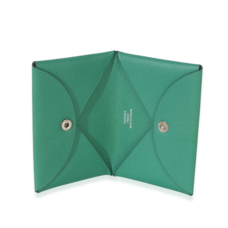 Hermès Vert Vertigo Epsom Calvi Card Holder Green Leather Wallet