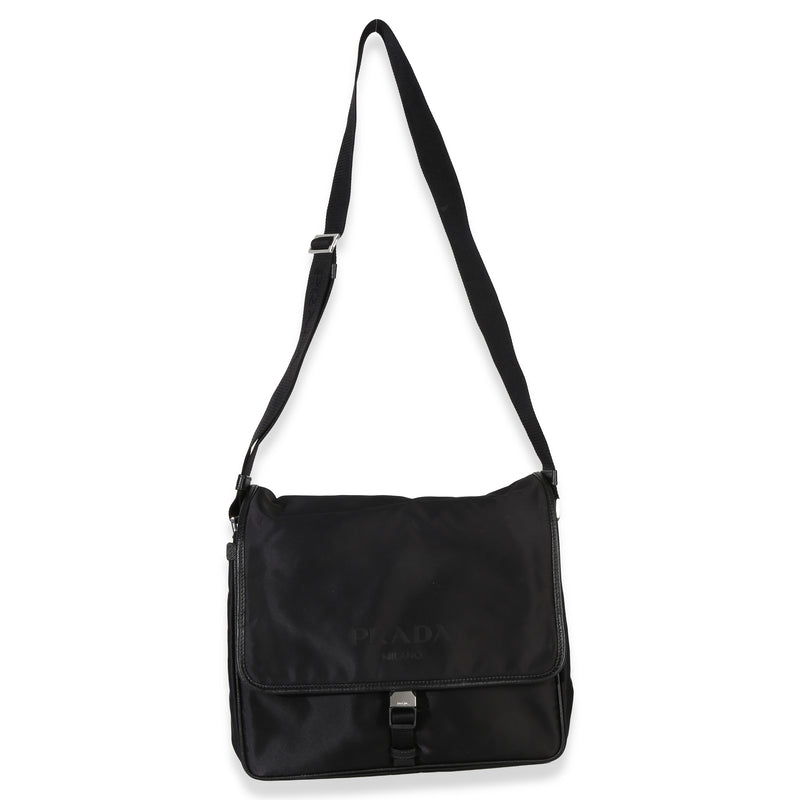 Prada Black Nylon Saffiano Logo Buckle Messenger Bag Handbag
