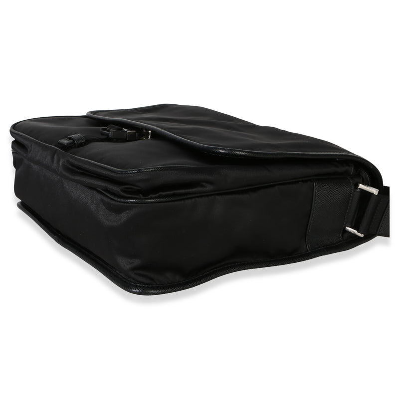 Prada Black Nylon Saffiano Logo Buckle Messenger Bag Handbag