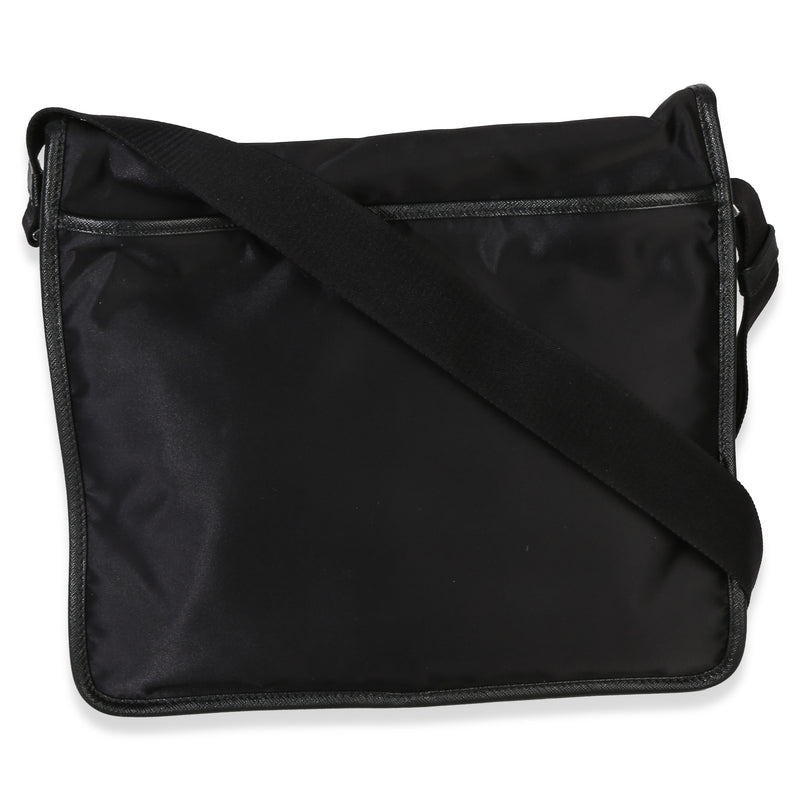 Prada Black Nylon Saffiano Logo Buckle Messenger Bag Handbag