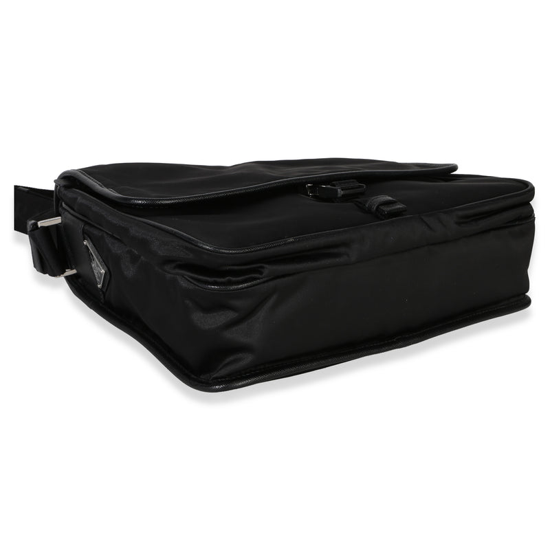 Prada Black Nylon Saffiano Logo Buckle Messenger Bag Handbag