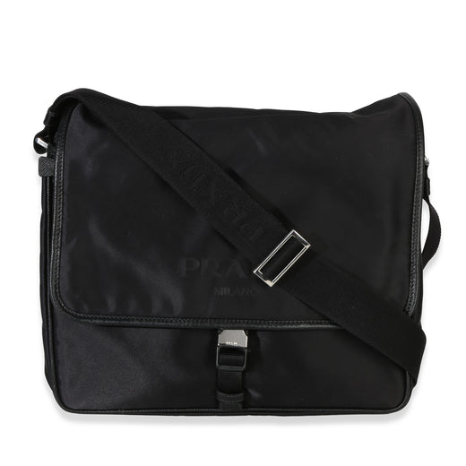 Prada Black Nylon Saffiano Logo Buckle Messenger Bag Handbag